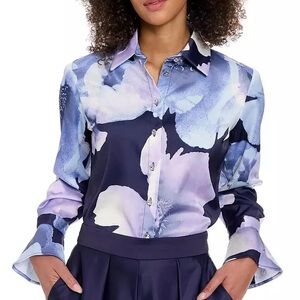 Muse floral dressy blouse crystal buttons